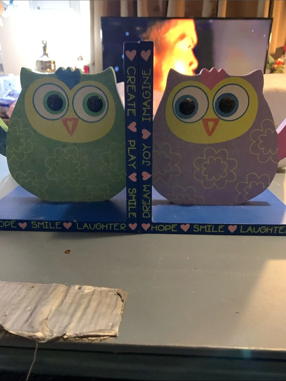 Whimsical Owl Bookends - Green and Purple Home Accent